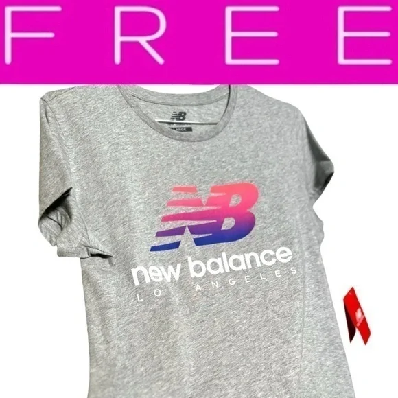 𝙁𝙍𝙀𝙀 🅽🅴🆆 New Balance Los Angeles 100% cotton pink/purple logo gray tee, L - Picture 1 of 10